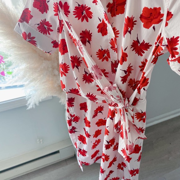 [SOLD] Floral Wrap Shirt Dress Womens XS White Red - Picture 7 of 13